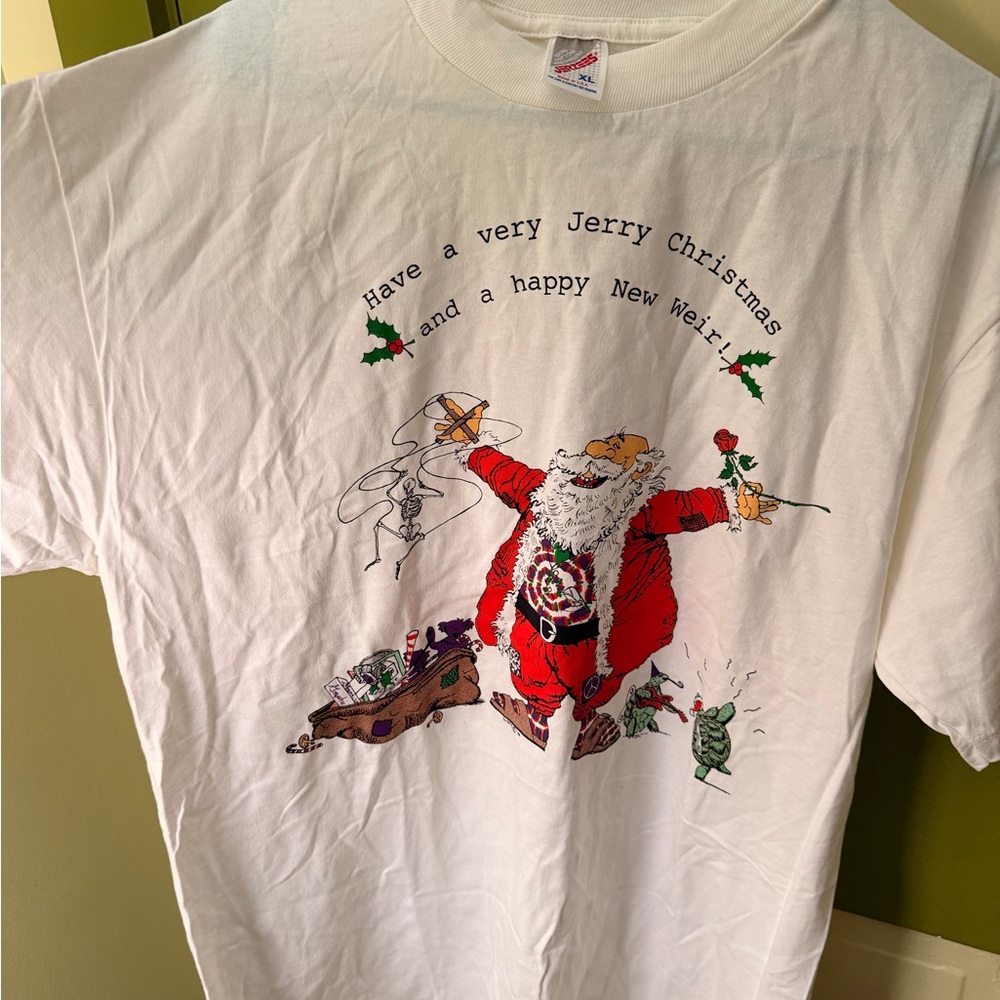 Jerry Garcia and Bob Weir Christmas Graphic T-Shirt with Santa Design